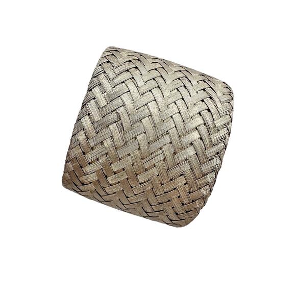 Sarah Cavender Metalworks Vintage Basketweave Silver Tone Wide Cuff 6.5 Bracelet - Picture 2 of 6